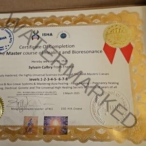 Bioresonance Certificate : ISHA AMC LEVEL 1-2-3-4-5-6-7-8 - ISHA MASTER - of Bioresonance NLS - Pregnancy - Aura Healing - Fears Healing - Electricity - Automation of NLS - Remote Healing - *real 24k gold, HANDMADE by MGM - real wax stamps, real paper stamp - CERTIFICATE  - The 24K Gold ISHA Certificate - Magnetised with *Secret healing energies from Grandmaster  *Including worldwide shipping !  NOW